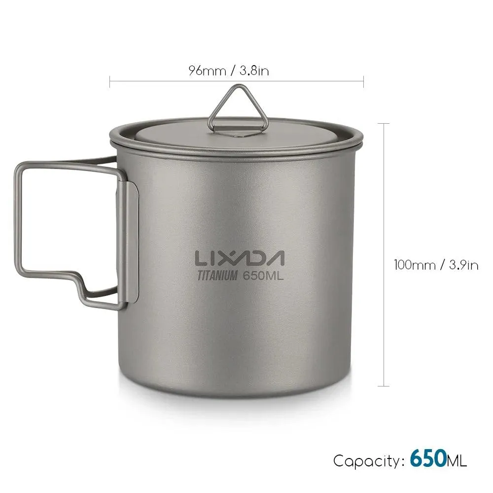 🥤 Lixada Ultralight Titanium Cup Mug | 300/350/550/650ml Outdoor Water Cup for Camping & Picnic | Foldable Handle, Durable Tableware ☕