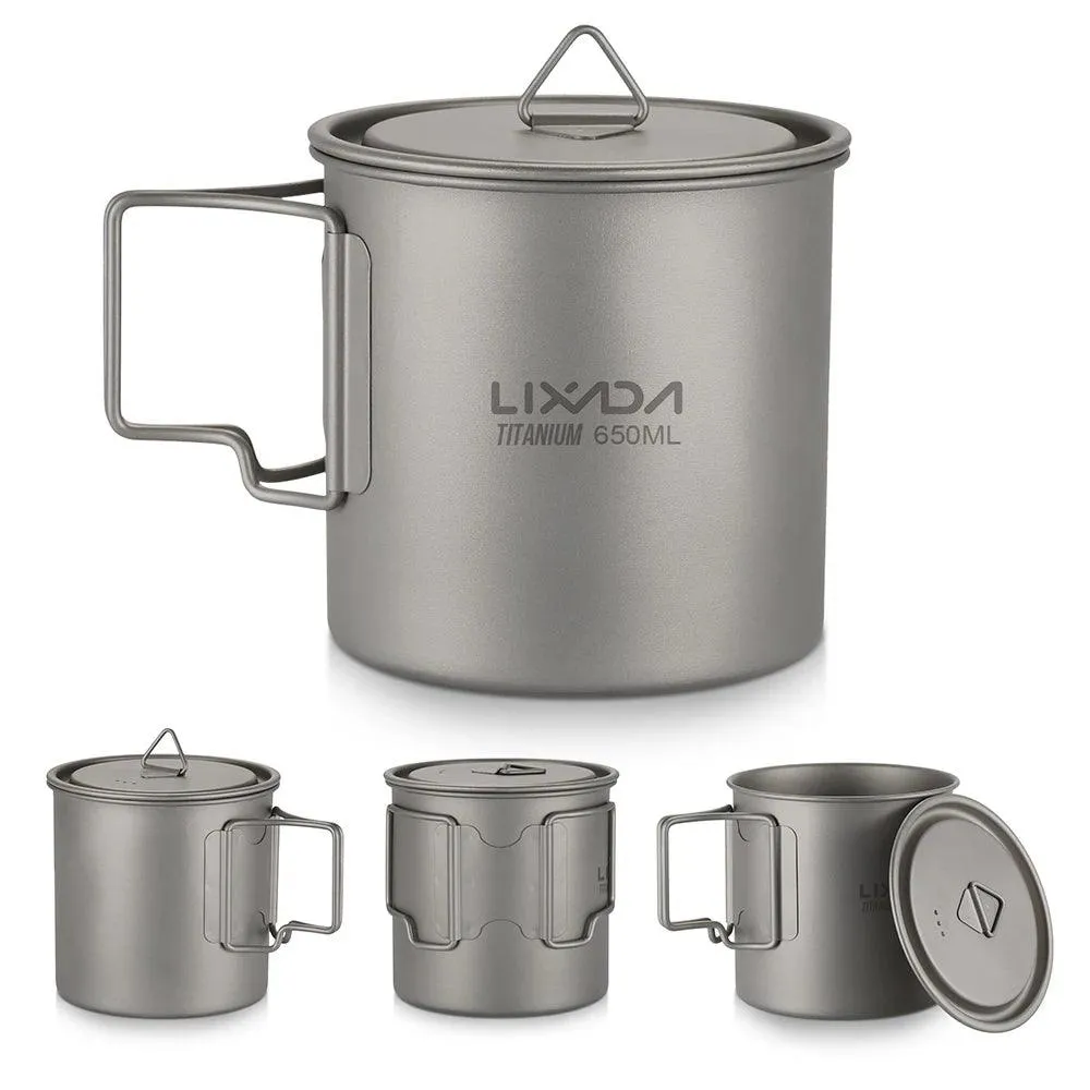 🥤 Lixada Ultralight Titanium Cup Mug | 300/350/550/650ml Outdoor Water Cup for Camping & Picnic | Foldable Handle, Durable Tableware ☕