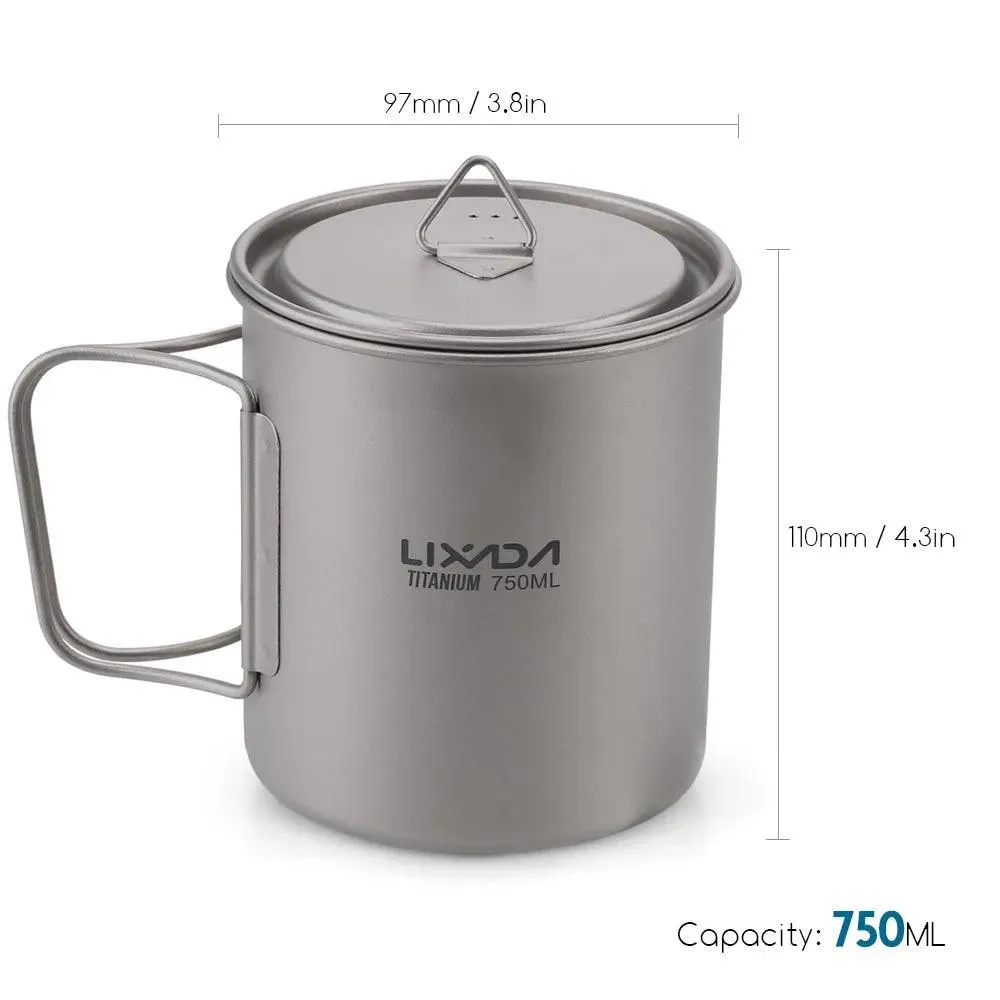 🥤 Lixada Ultralight Titanium Cup Mug | 300/350/550/650ml Outdoor Water Cup for Camping & Picnic | Foldable Handle, Durable Tableware ☕