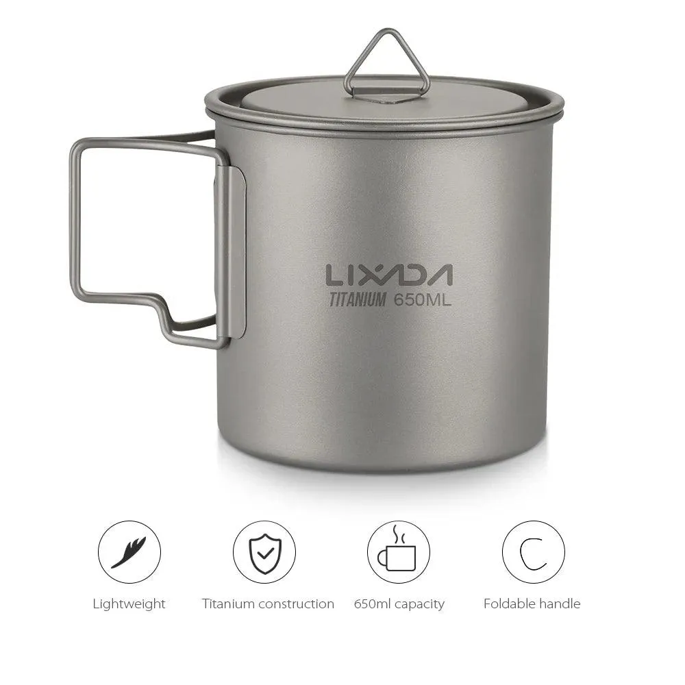 🥤 Lixada Ultralight Titanium Cup Mug | 300/350/550/650ml Outdoor Water Cup for Camping & Picnic | Foldable Handle, Durable Tableware ☕