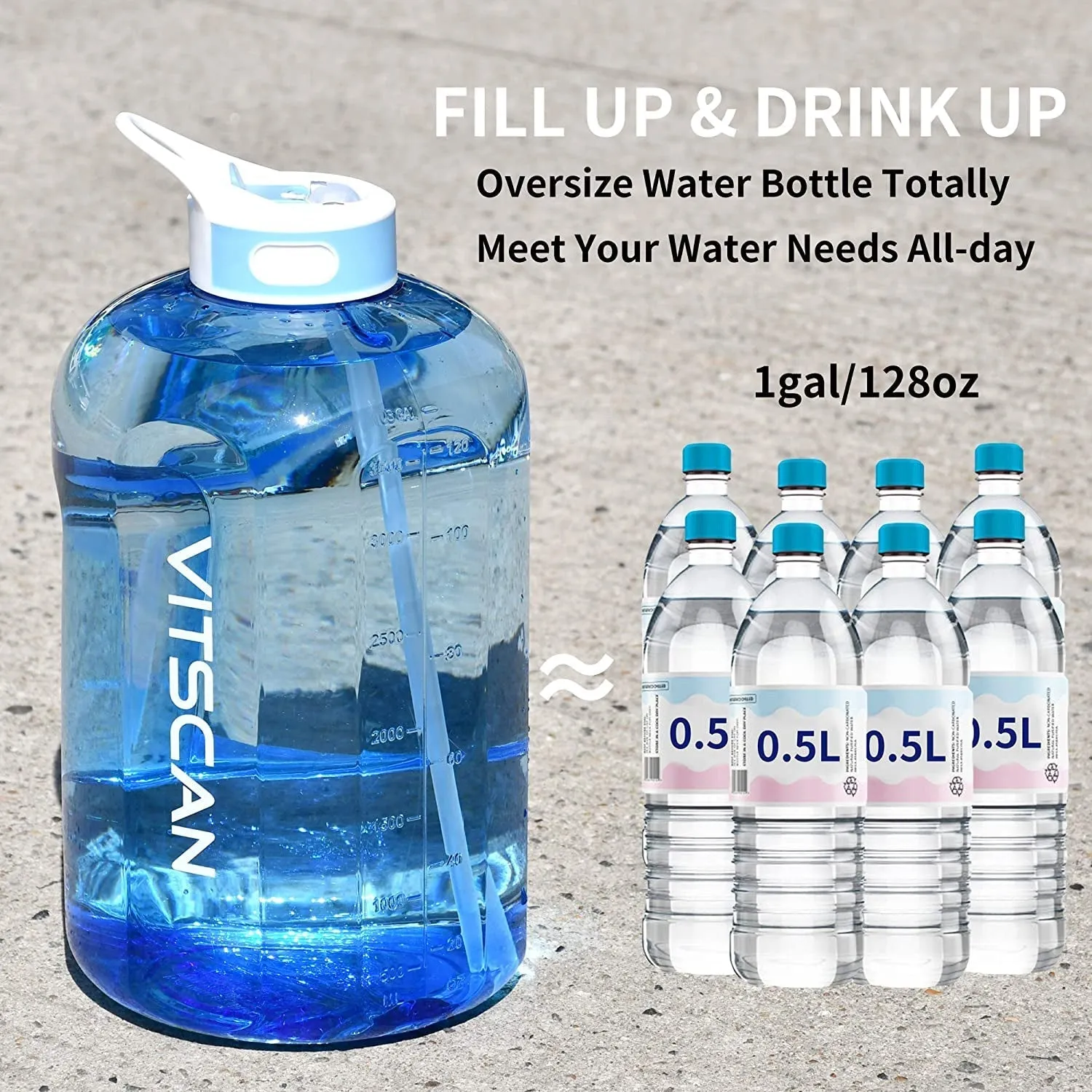 128OZ/1 Gallon Water Bottle with Straw Motivational Water Bottle with Time Marker