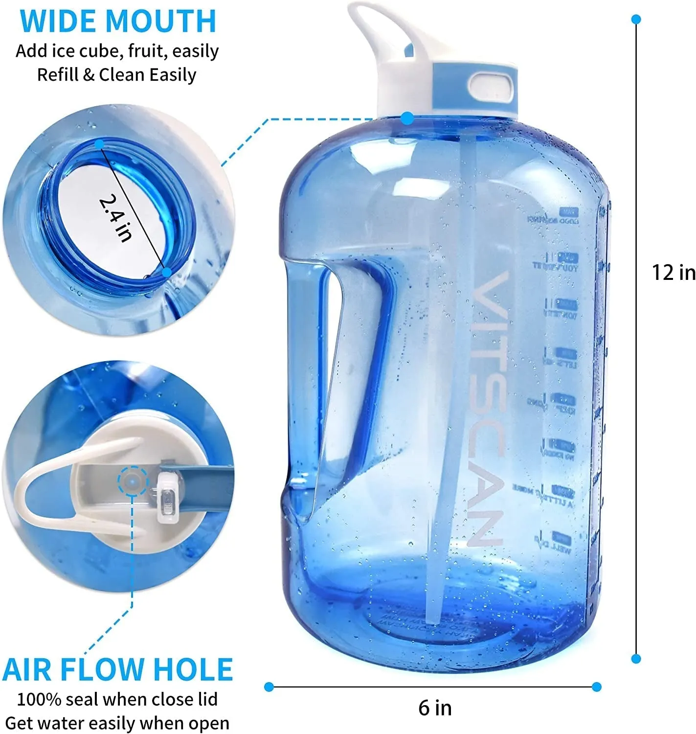 128OZ/1 Gallon Water Bottle with Straw Motivational Water Bottle with Time Marker