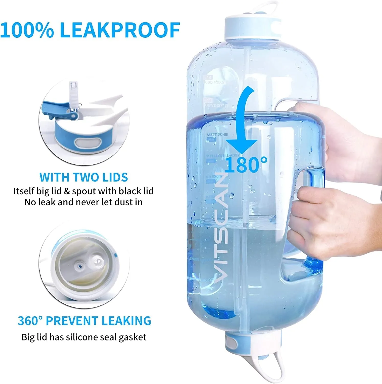 128OZ/1 Gallon Water Bottle with Straw Motivational Water Bottle with Time Marker