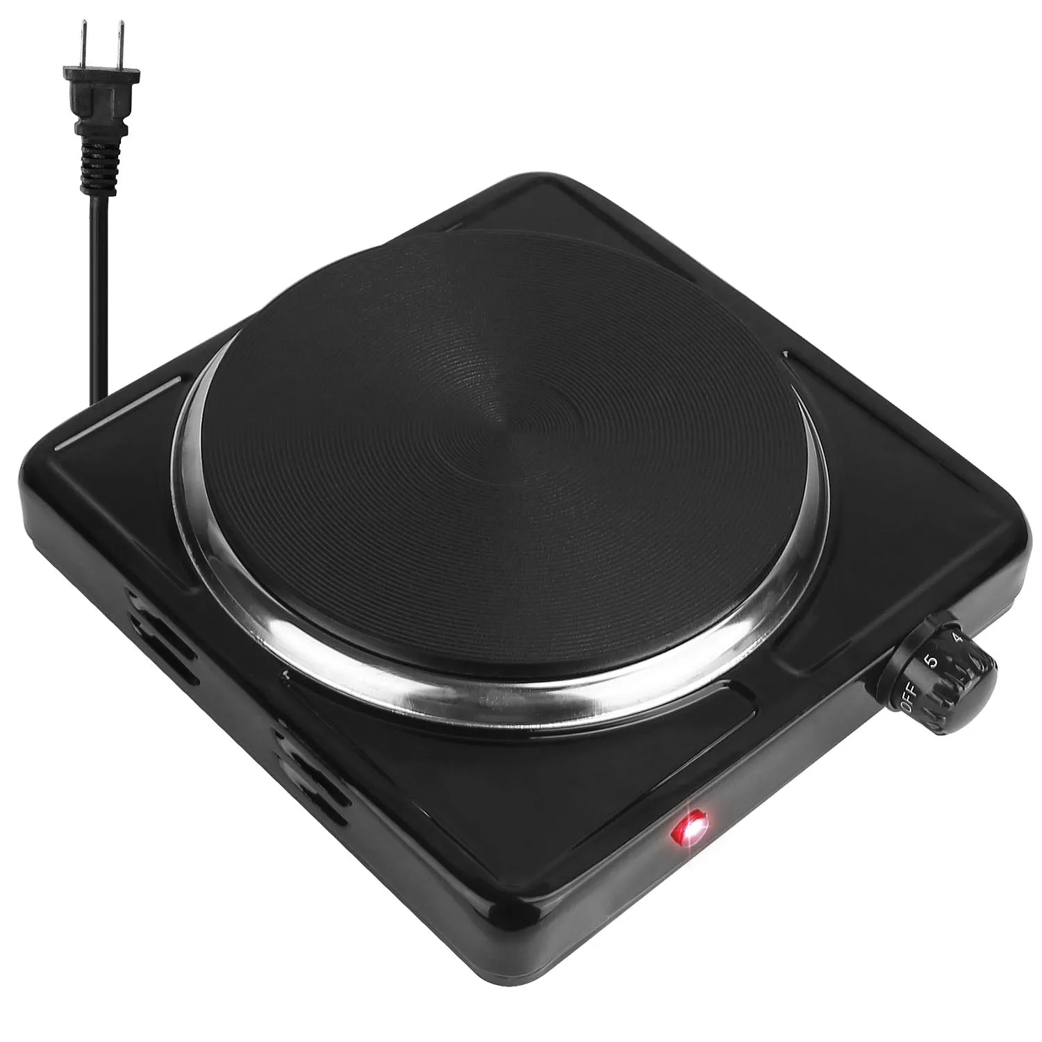 1500W Electric Hot Plate Portable Burner with 5 Temperature Settings Black Silver