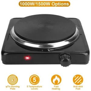 1500W Electric Hot Plate Portable Burner with 5 Temperature Settings Black Silver