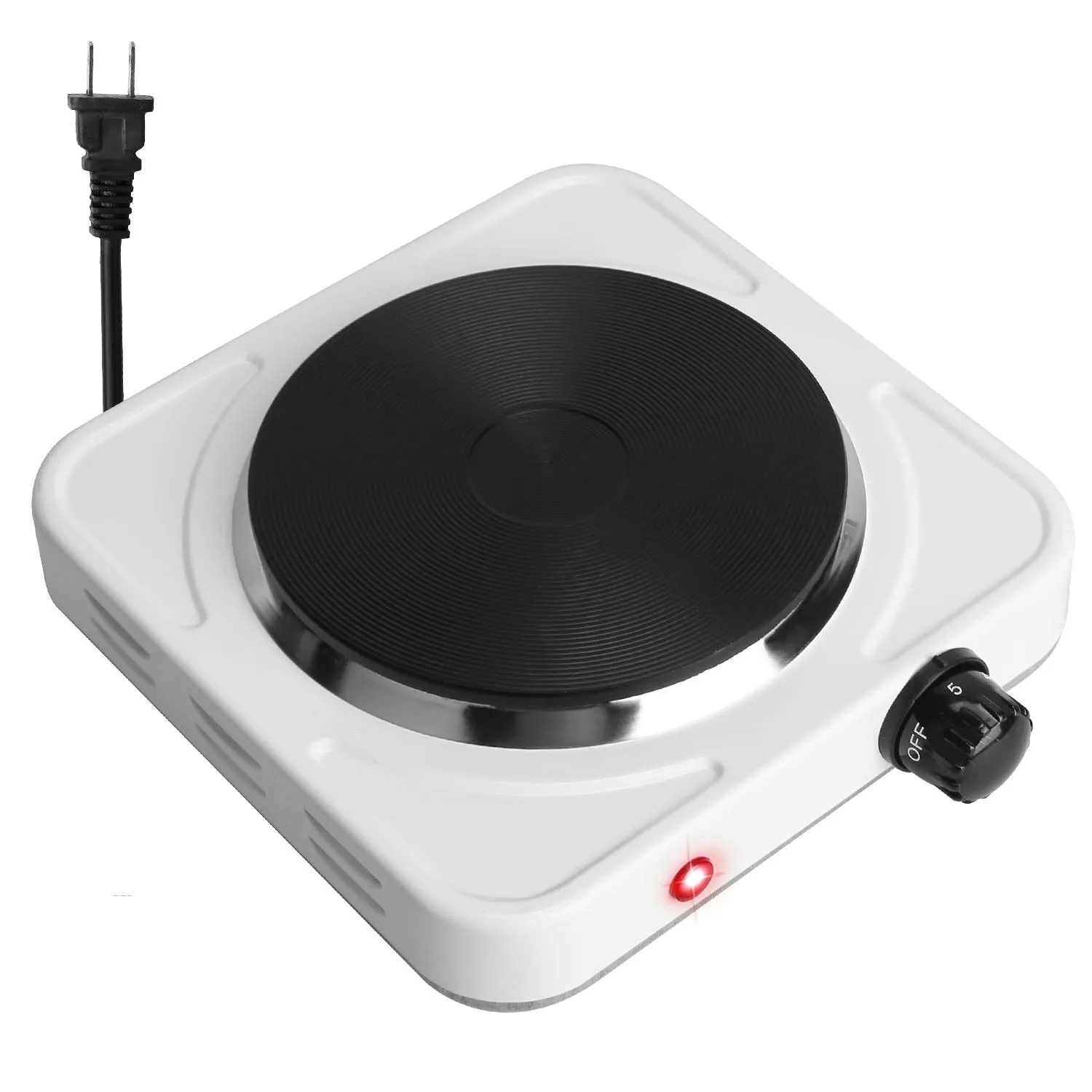 1500W Electric Hot Plate Portable Burner with 5 Temperature Settings Black Silver