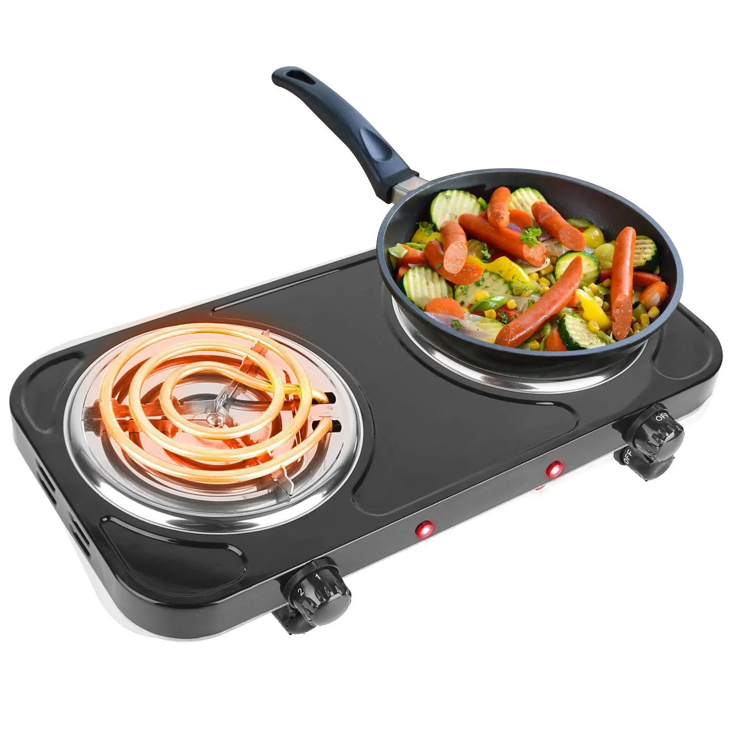 2000W Electric Double Burner Hot Plate Stove Portable Coil Adjustable Temperature