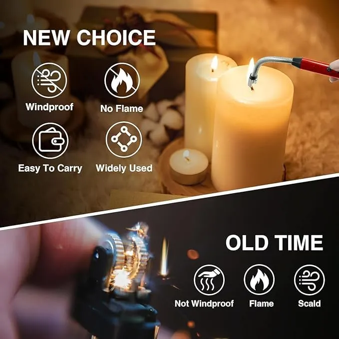 Arc Lighter Electric Rechargeable Gas Lighter - USB, Flameless, Windproof, 360° Flexible Neck