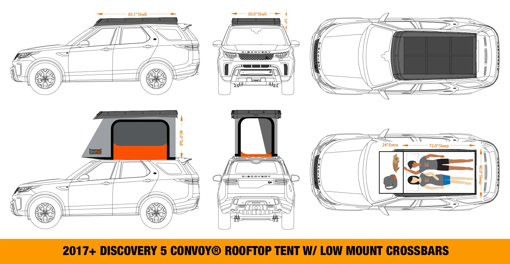 BadAss Convoy Rooftop Tent For Land Rover Discovery 5 2017-2022