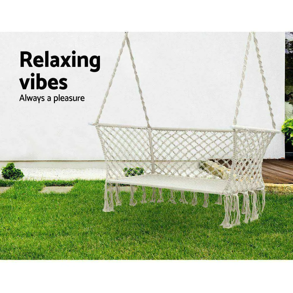 Camping Hammock Chair Patio Swing Hammocks Portable Cotton Rope Cream