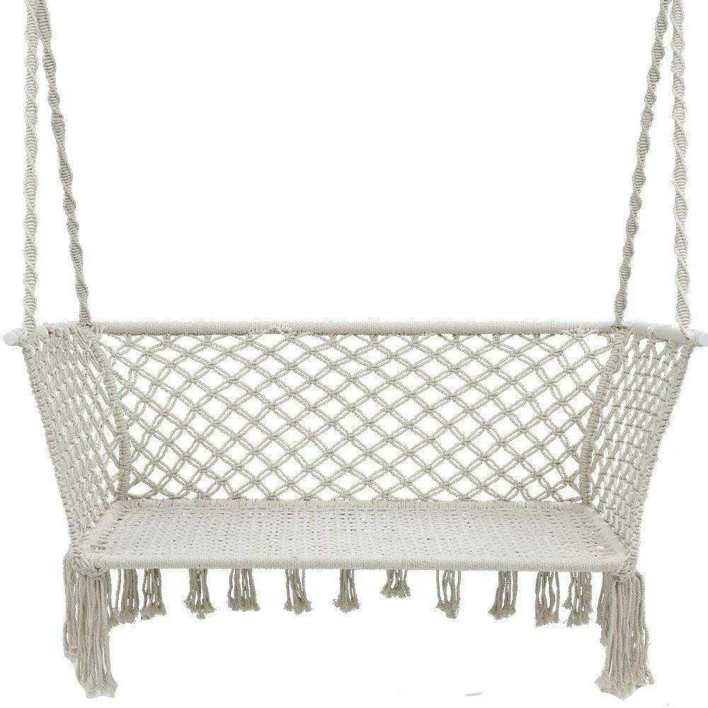 Camping Hammock Chair Patio Swing Hammocks Portable Cotton Rope Cream