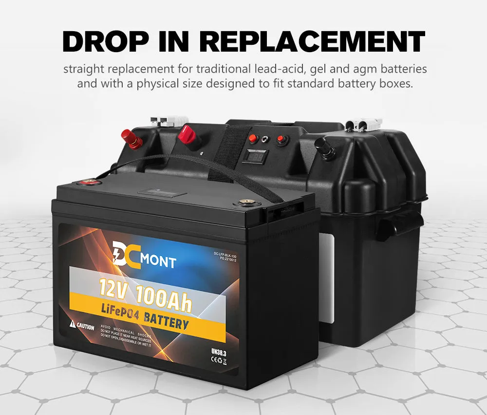 DC MONT 100Ah 12V Lithium Battery LiFePO4 Phosphate Deep Cycle Rechargeable