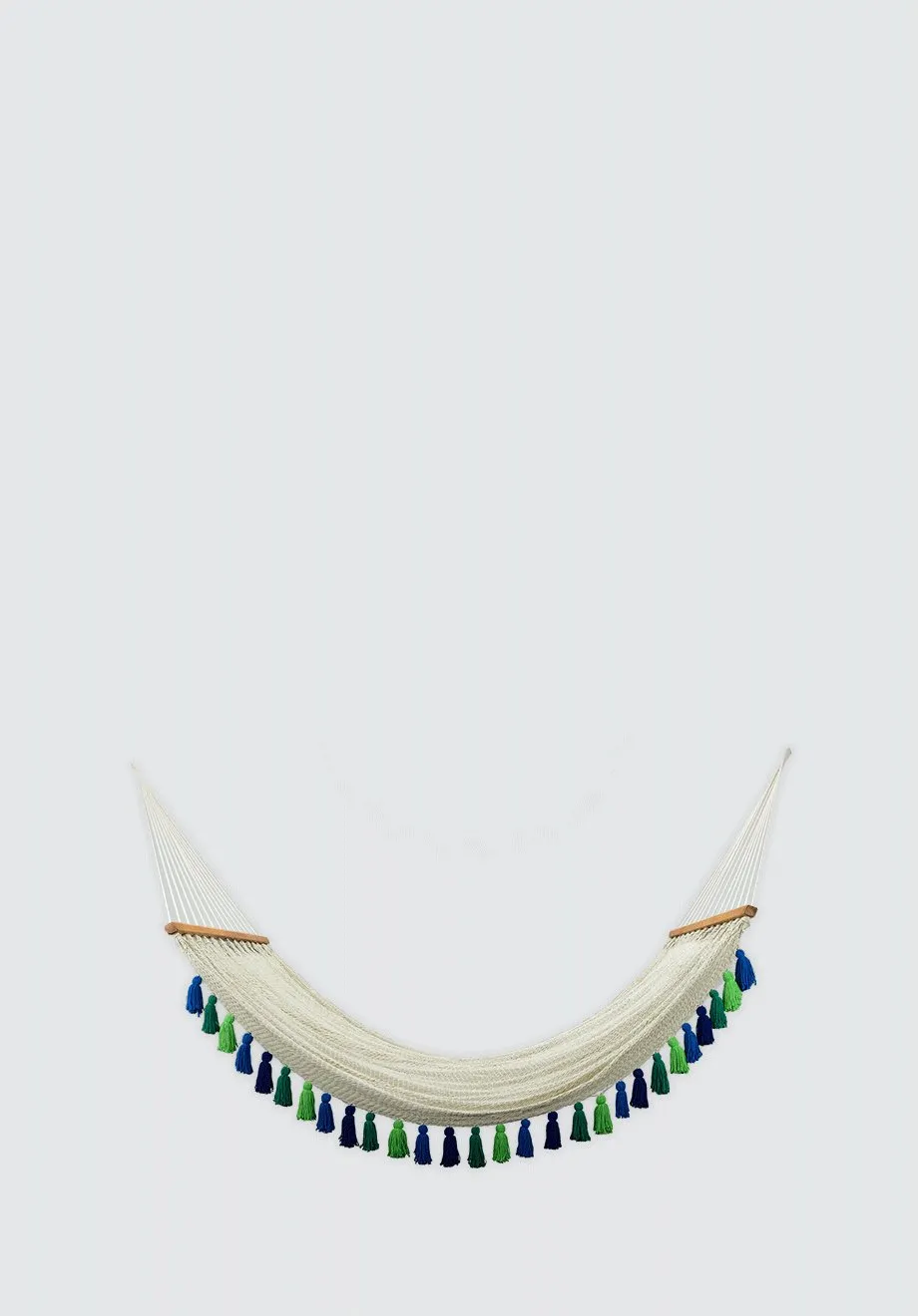 Deluxe Natural Cotton Hammock with Rainforest Inspired Tassels (Wooden Bar)