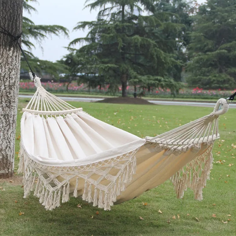 Double-Sized Outdoor Camping Hammock with Tassels and Removable Stick - 200x150cm