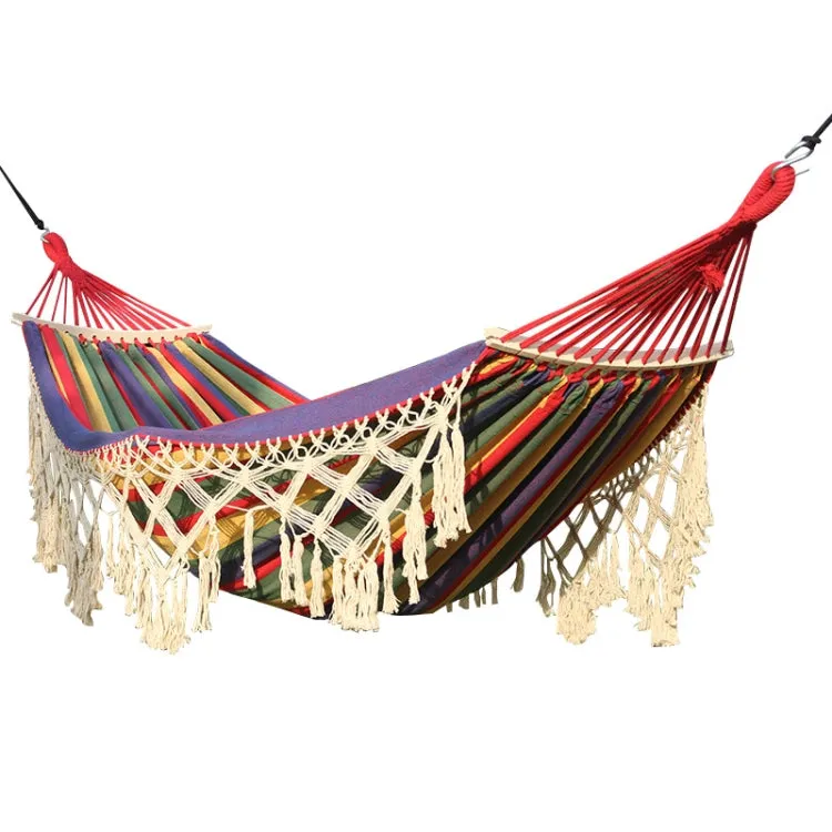 Double-Sized Outdoor Camping Hammock with Tassels and Removable Stick - 200x150cm