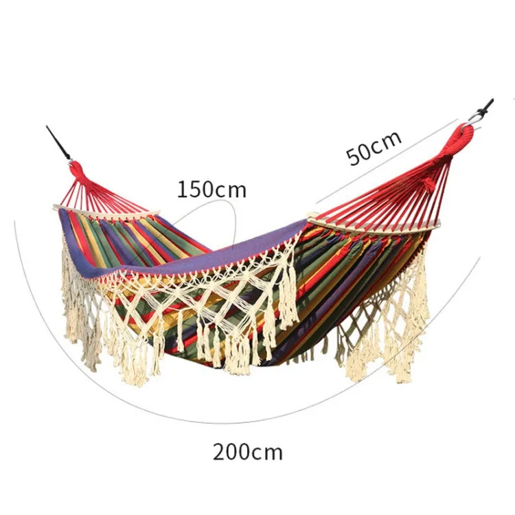 Double-Sized Outdoor Camping Hammock with Tassels and Removable Stick - 200x150cm