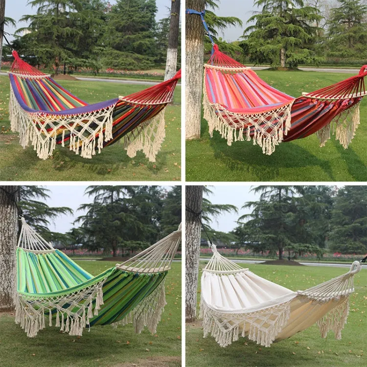 Double-Sized Outdoor Camping Hammock with Tassels and Removable Stick - 200x150cm