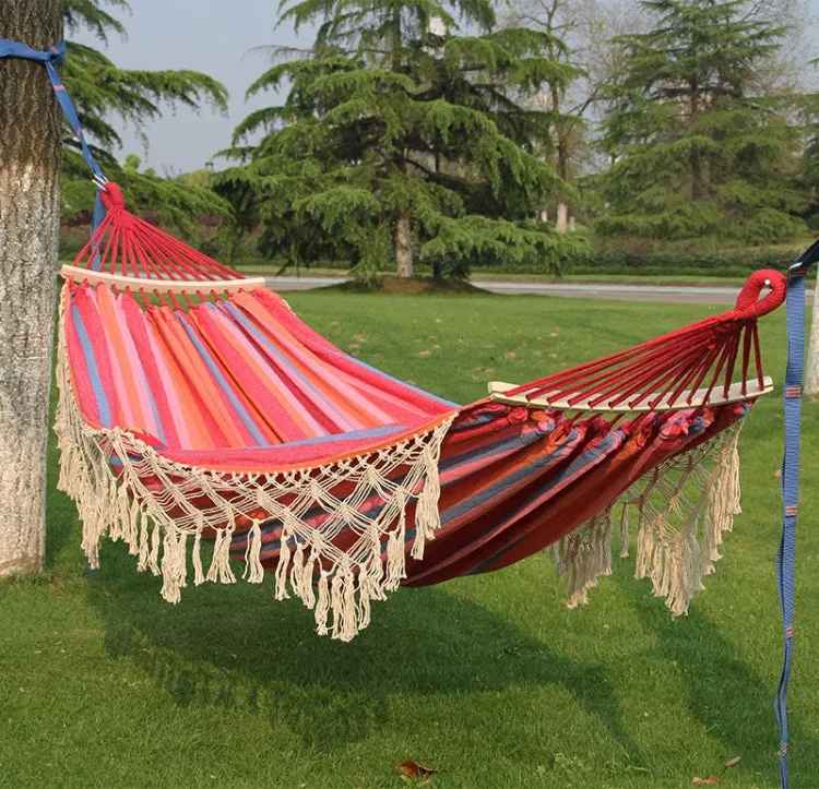 Double-Sized Outdoor Camping Hammock with Tassels and Removable Stick - 200x150cm