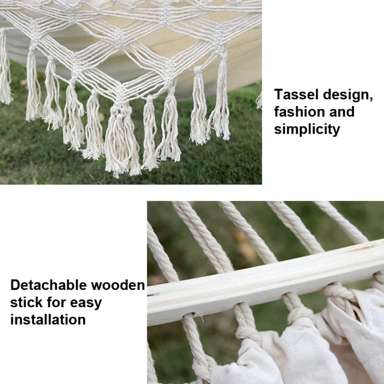 Double-Sized Outdoor Camping Hammock with Tassels and Removable Stick - 200x150cm