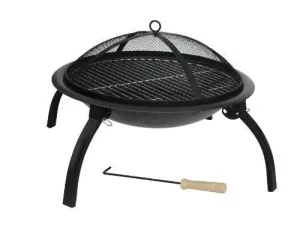 Fire Sense Portable Folding Round Black Steel 22 Inch Fire Pit with Carry Bag | Wood Burning | Mesh Spark Screen, Wood Grate, Cooking Grate, and Screen Lift Tool Included | Lightweight Patio