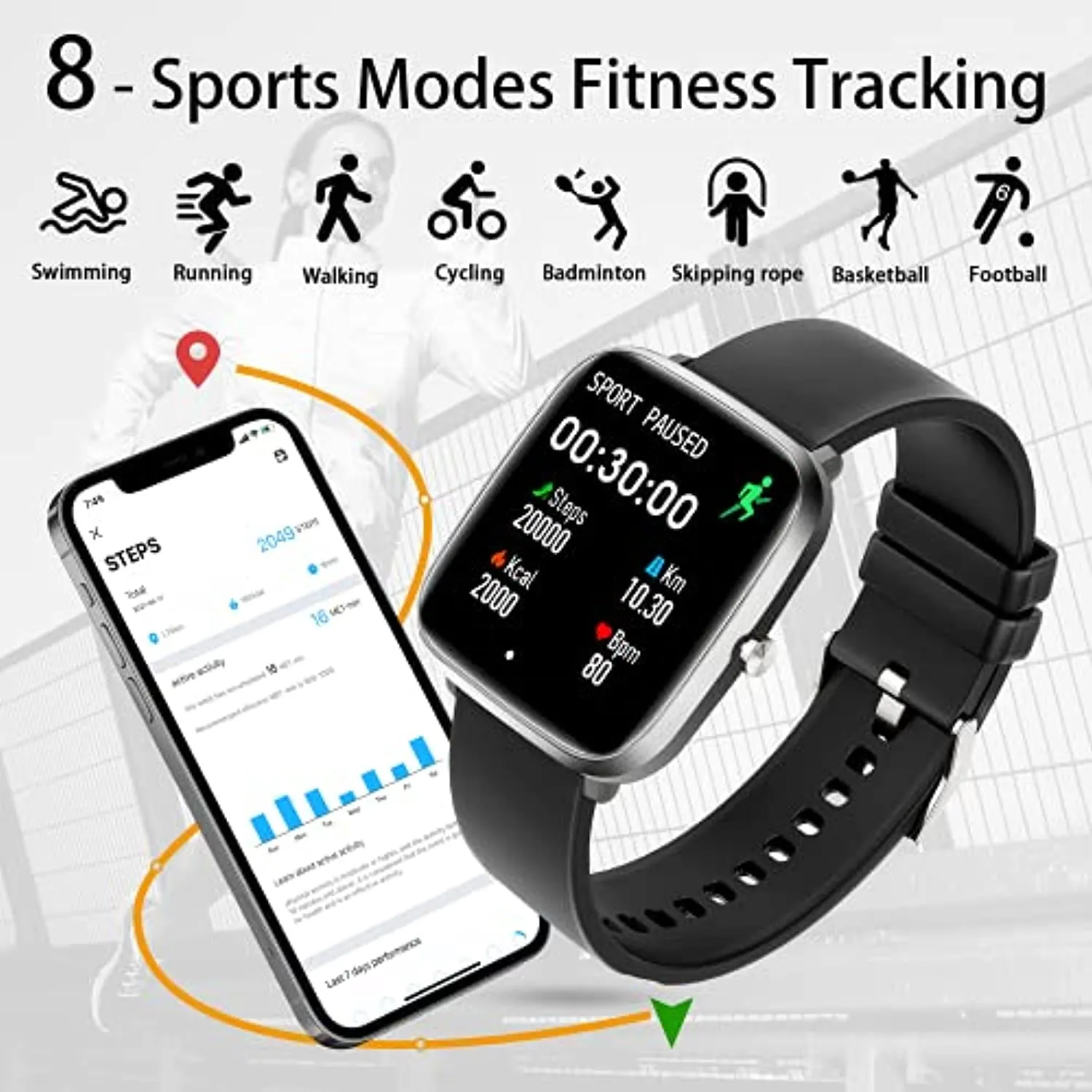 Fitness Tracker Watch, Activity Trackers for Women Men, Exercise Fitness Watch Health Tracker Heart Rate Sleep Monitor Waterproof Smartwatch with Calories GPS Step Counter Pedometer Workout Watch