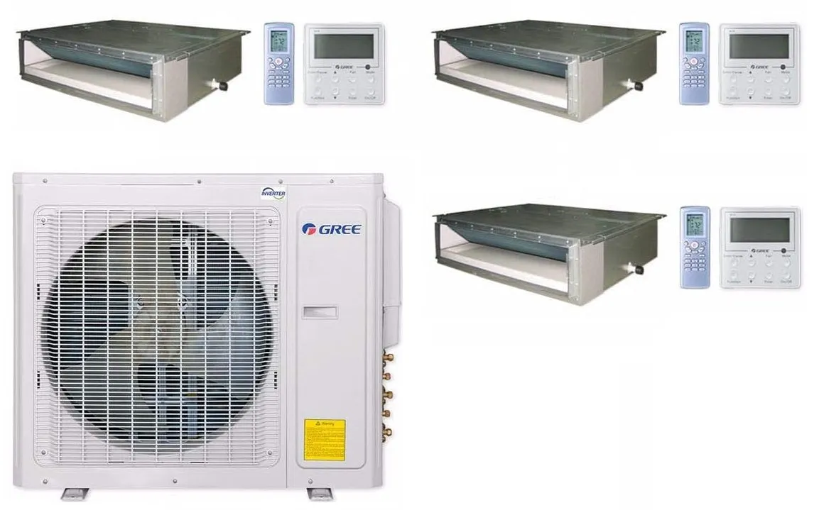 GREE Multi  Ultra Series 24,000 BTU 3-Zone Concealed Duct 9K 9K 12K Ductless Mini-Split System