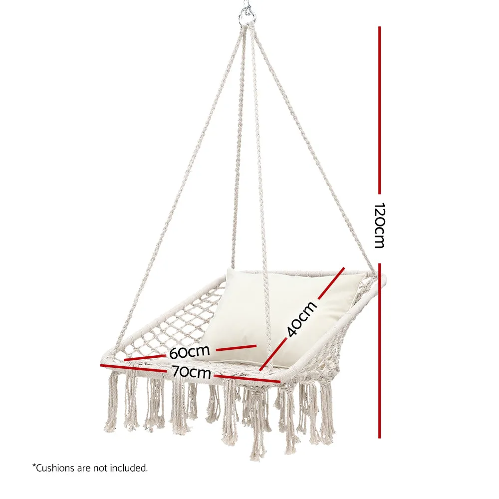 Hammock Chair Outdoor Hanging Rope Portable Swing Hammocks Cream