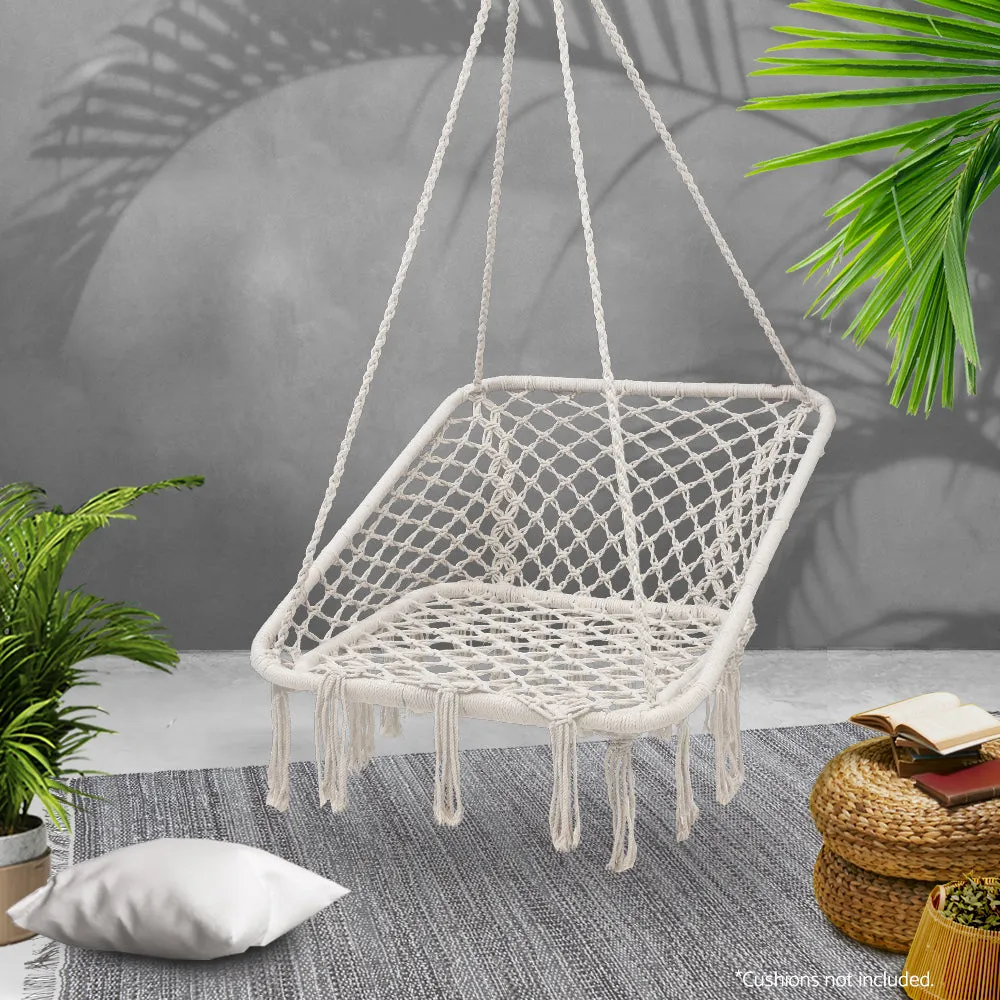 Hammock Chair Outdoor Hanging Rope Portable Swing Hammocks Cream