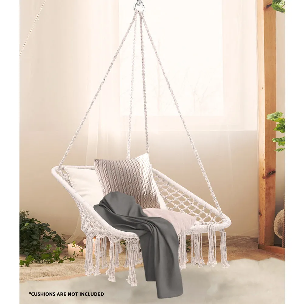 Hammock Chair Outdoor Hanging Rope Portable Swing Hammocks Cream