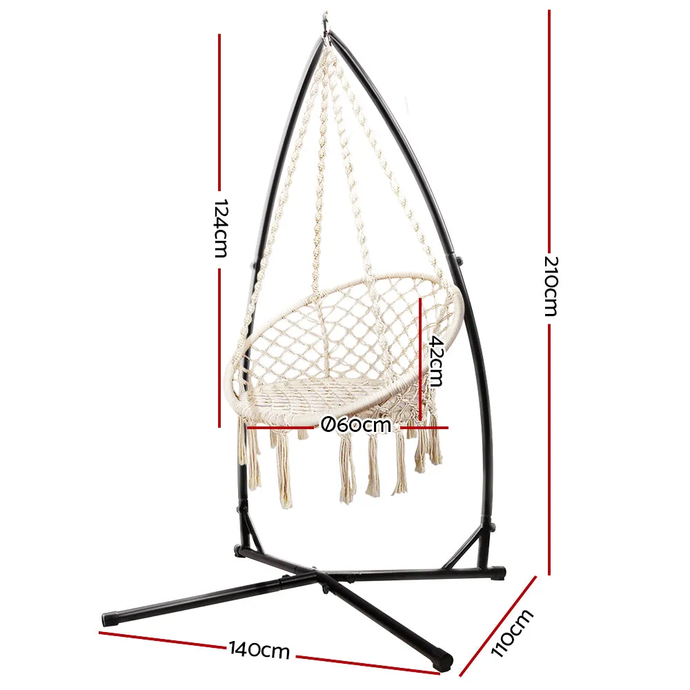 Hammock Chair with Steel Stand Macrame Outdoor Swinging - Cream