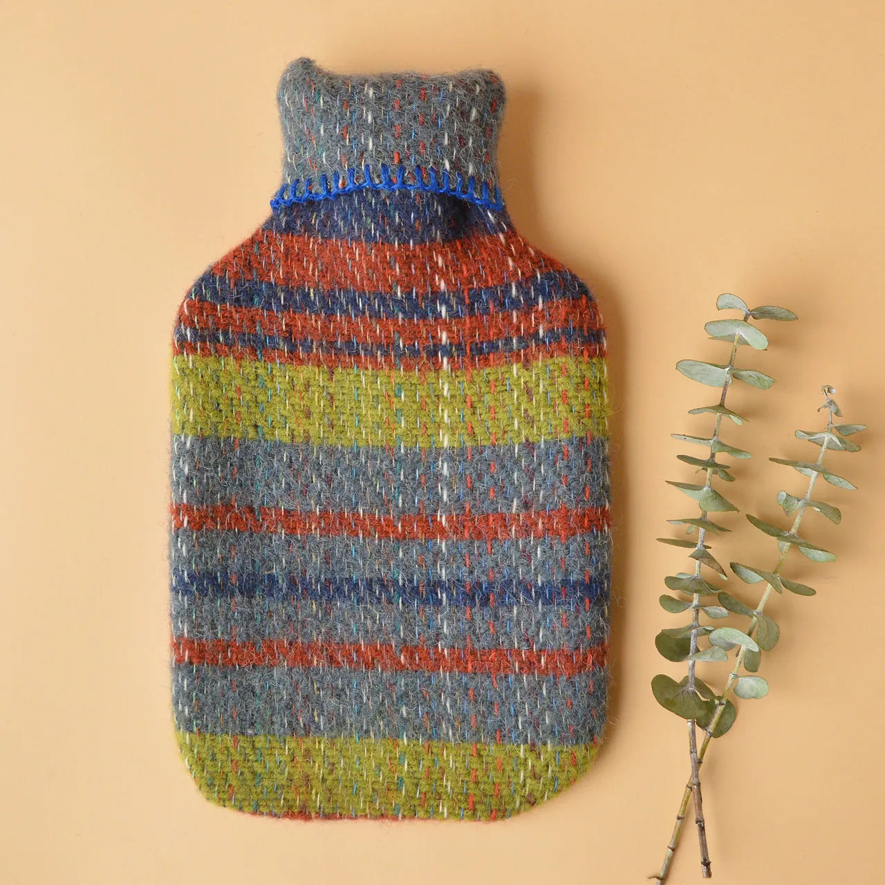 Hot Water Bottle with Plaid 100% Recycled Wool Cover