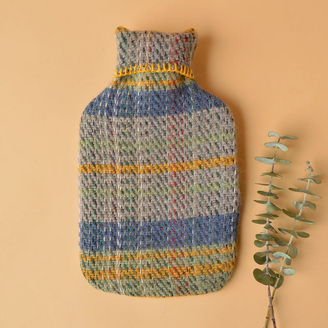 Hot Water Bottle with Plaid 100% Recycled Wool Cover