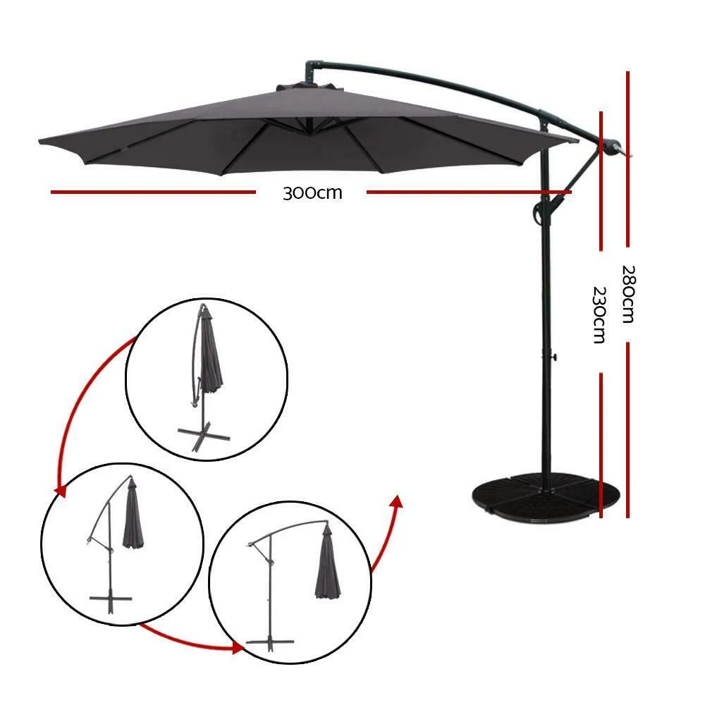 Instahut 3M Cantilevered Outdoor Umbrella - Charcoal