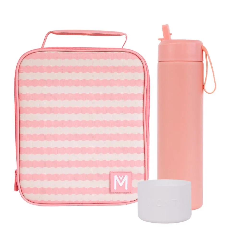 MontiiCo Large Lunch Bag & Sipper Bottle Bundle - Bonus Bumper! - Ripple Camellia