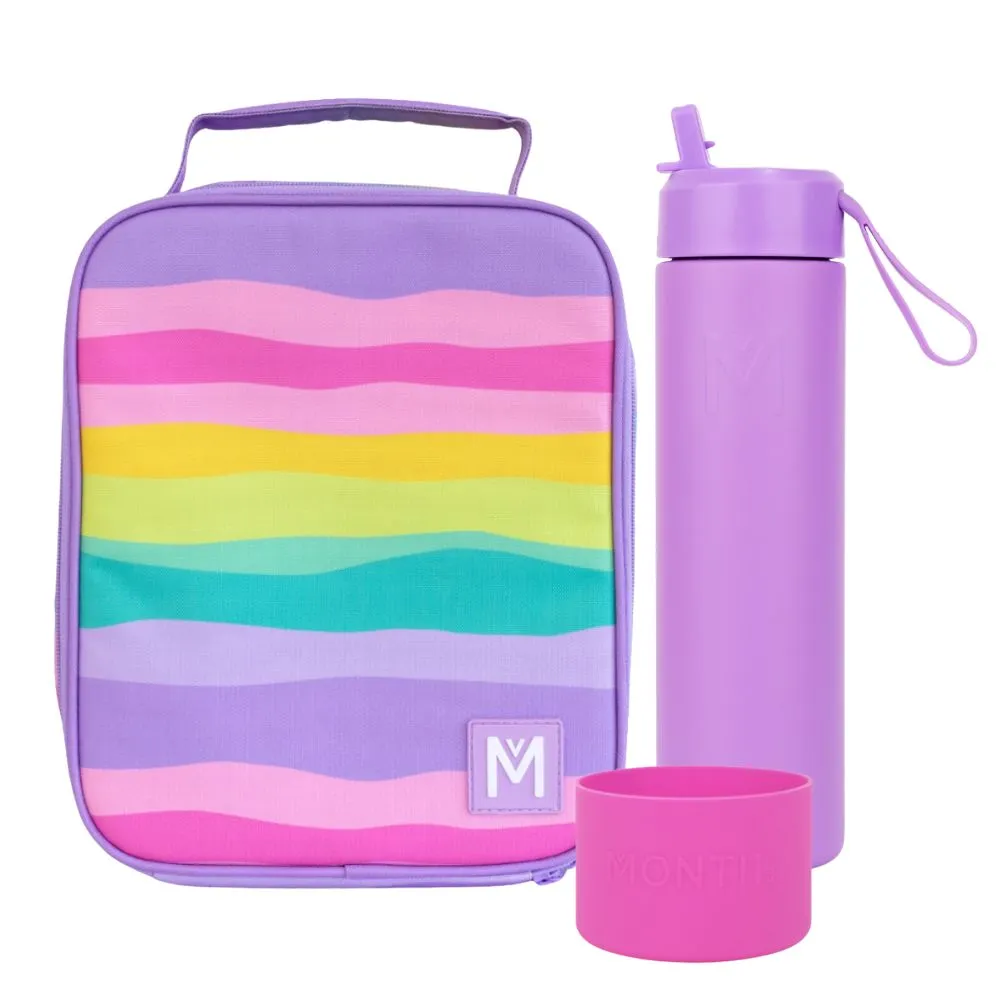 MontiiCo Large Lunch Bag & Sipper Bottle Bundle - Bonus Bumper! - Sorbet Sunset