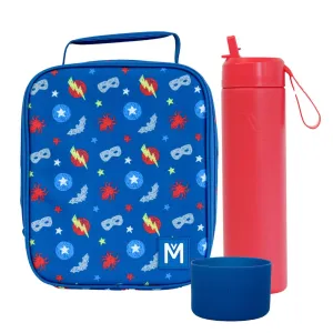 MontiiCo Large Lunch Bag & Sipper Bottle Bundle - Bonus Bumper! - Superhero