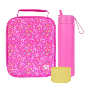 MontiiCo Large Lunch Bag & Sipper Bottle Bundle - Bonus Bumper! - Unicorn Magic Pink