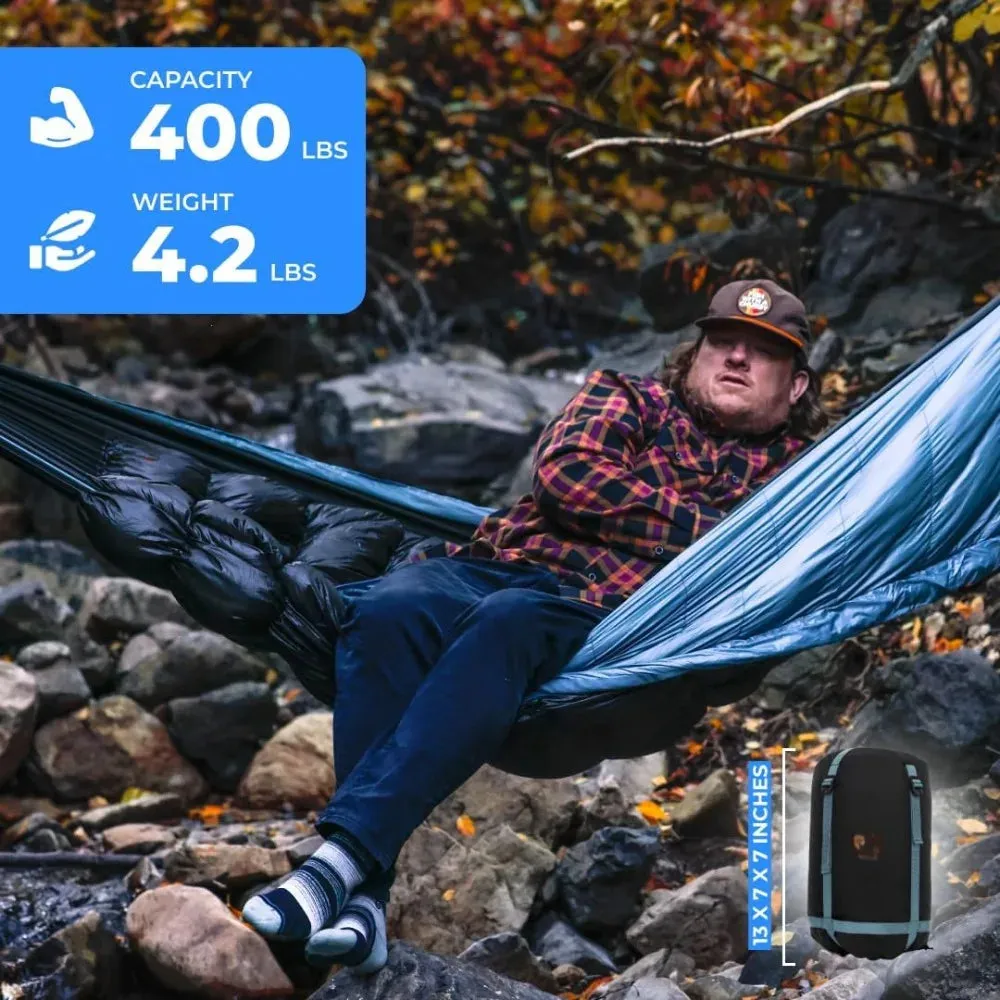 Outdoor hammock, down with integrated sleeping bag, suitable for outdoor camping, hiking, outdoor garden, hammock