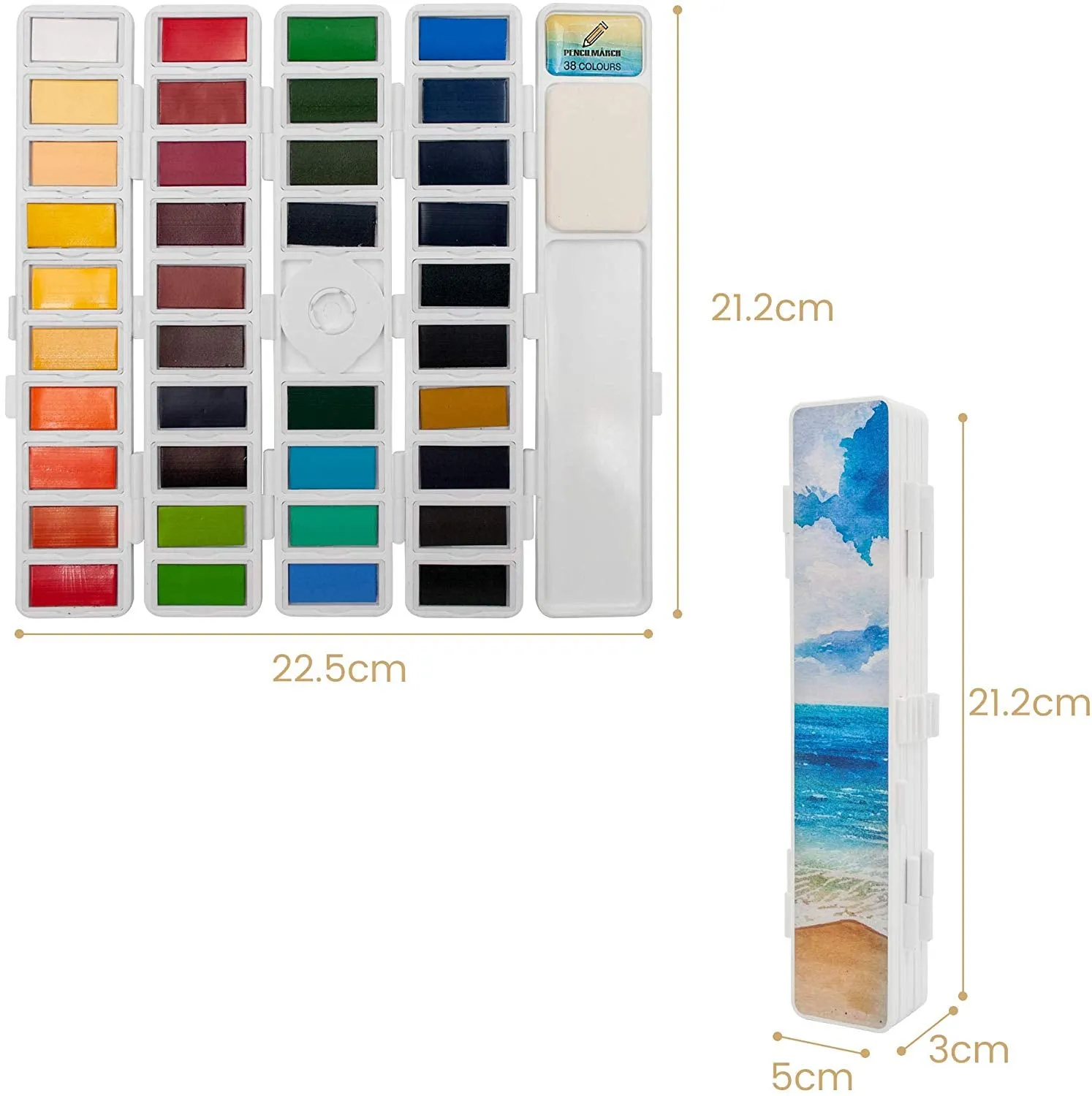 Pencilmarch Watercolour Paint Travel Set - 38 Colours   Aqua Brush