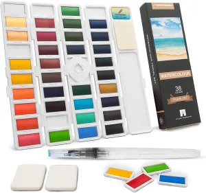 Pencilmarch Watercolour Paint Travel Set - 38 Colours   Aqua Brush