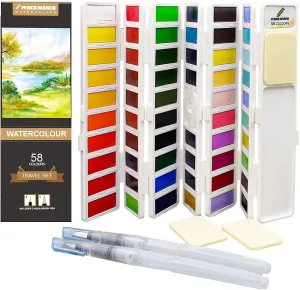 Pencilmarch Watercolour Paint Travel Set - 58 Colours   2 Aqua Brushes