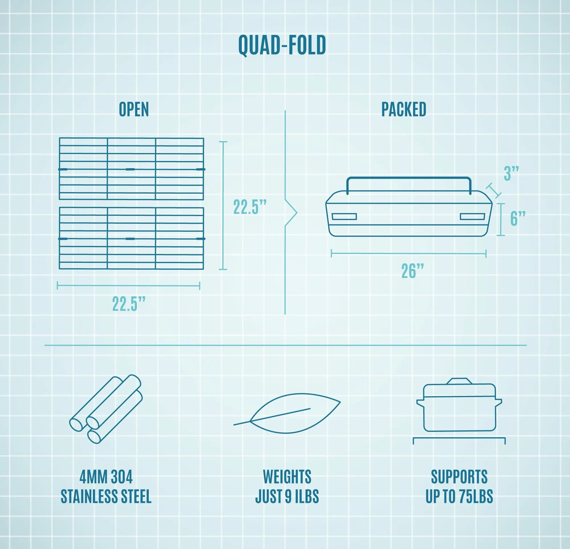 Quad-Fold Grill Grate for Fireside Pop-up Pit