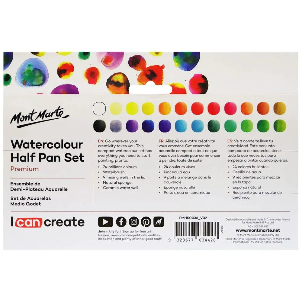 Watercolour Half Pan Set Premium 28pc - Mont Marte