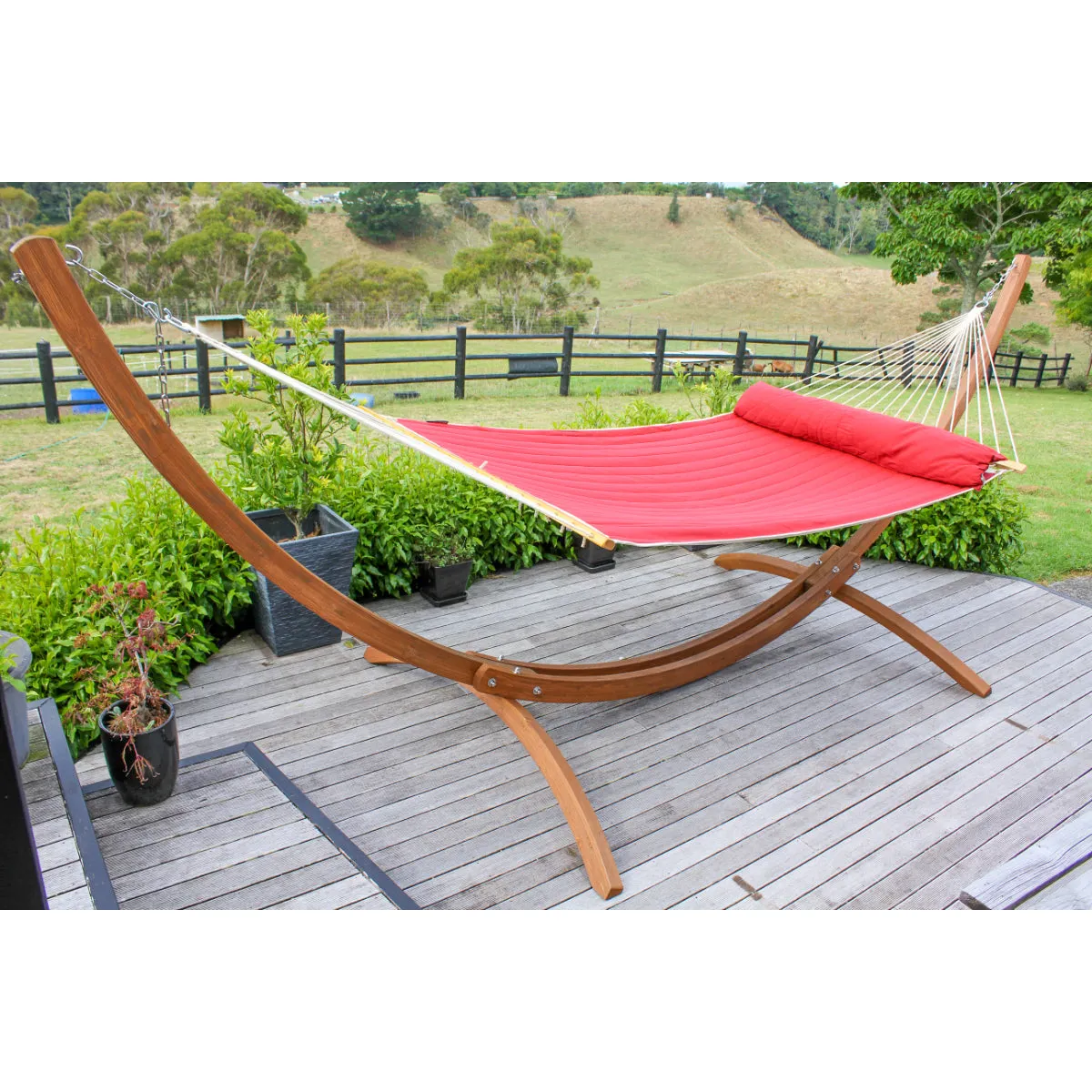 Wooden Hammock Stand and King Spreader Bar Hammock